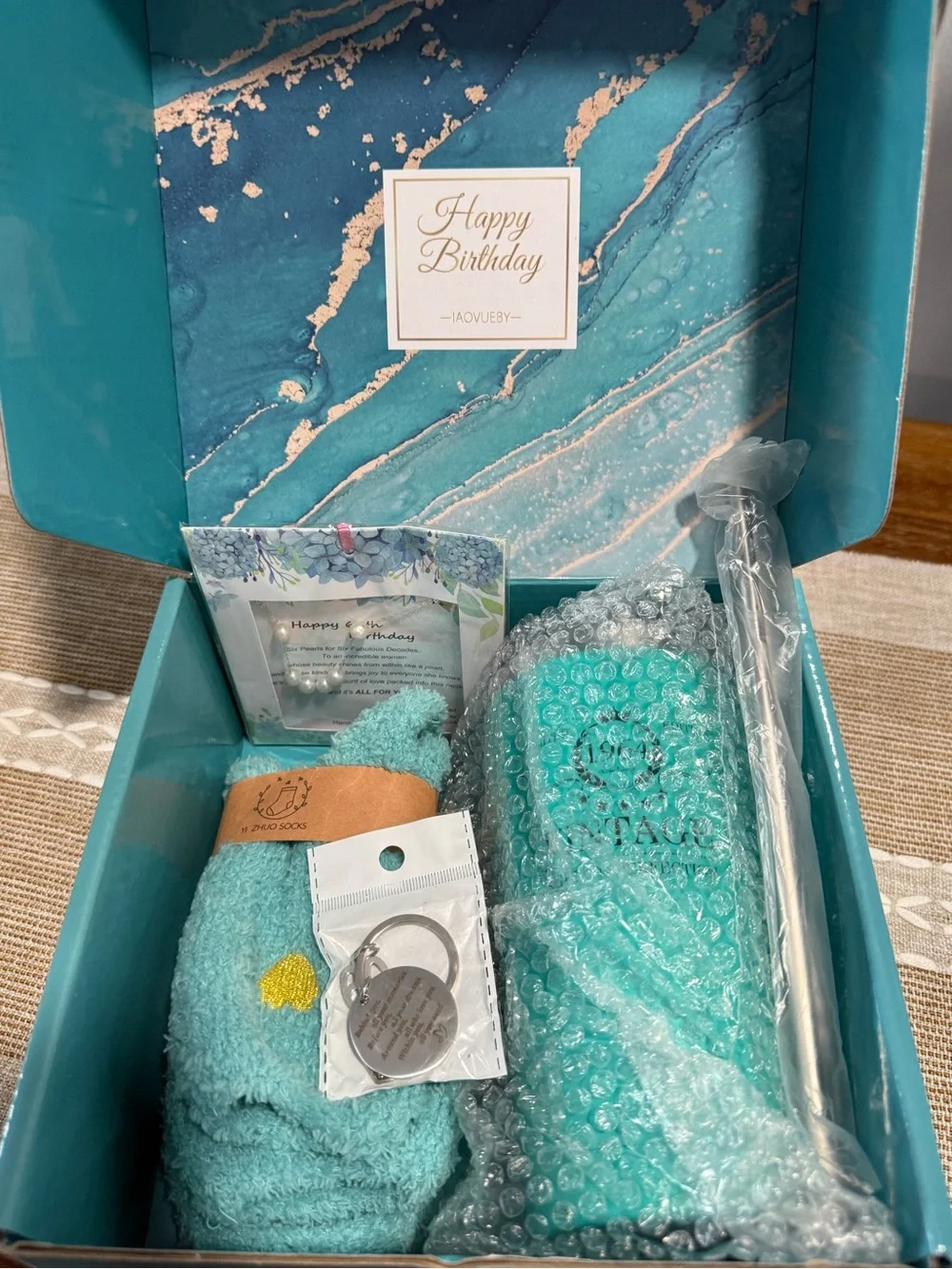 Teal Happy 60th Birthday Gift Box with Cozy Socks & Travel Tumbler - Unbranded